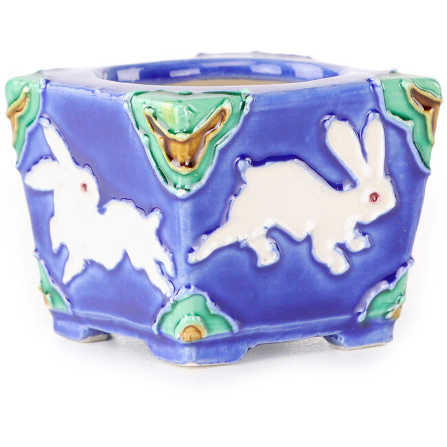 Vierkante bonsaipot in blauw, groen en bruin van Tou Ai - 40 x 40 x 30 mm