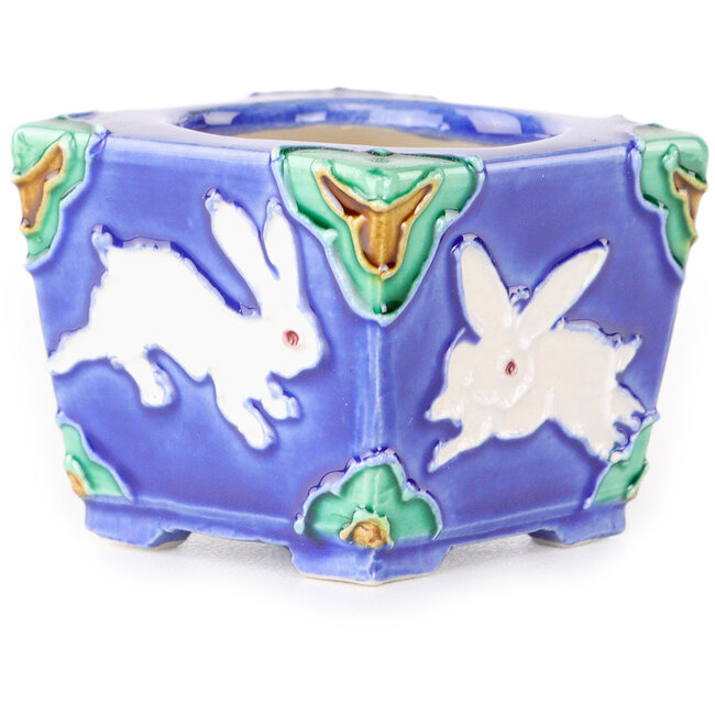 Vierkante bonsaipot in blauw, groen en bruin van Tou Ai - 40 x 40 x 30 mm