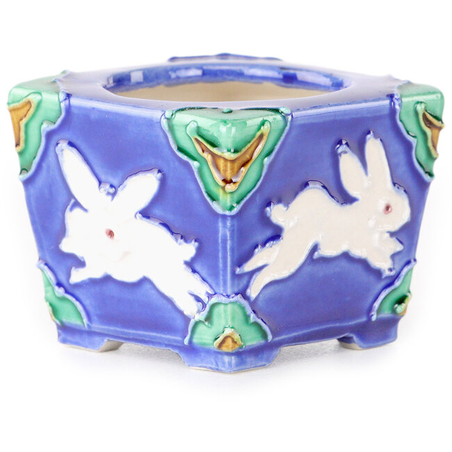 Pot à bonsaï carré bleu, vert et marron de Tou Ai - 40 x 40 x 30 mm