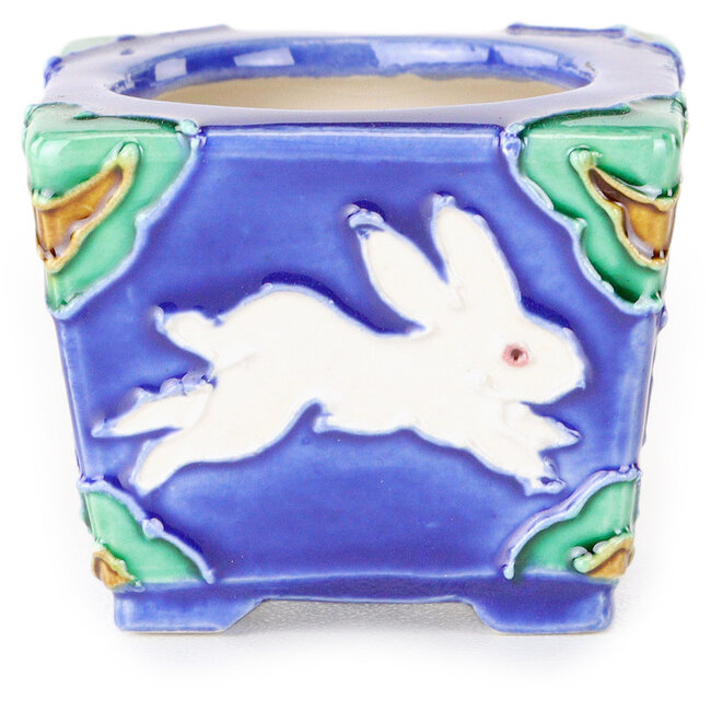 Vierkante bonsaipot in blauw, groen en bruin van Tou Ai - 40 x 40 x 30 mm