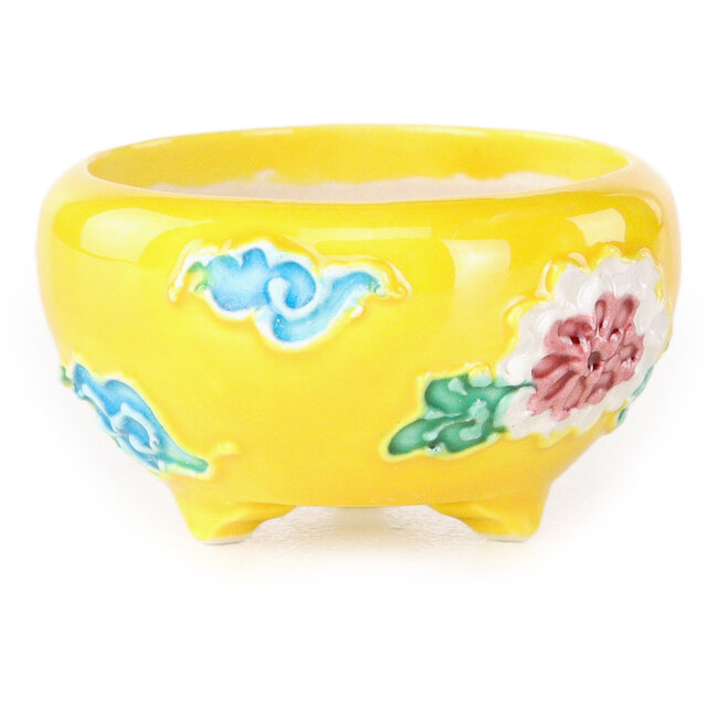 Pot à bonsaï rond jaune, bleu, vert et rouge de Tou Ai - 30 x 30 x 20 mm