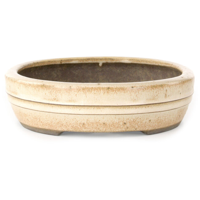 Maceta ovalada para bonsái en tonos beige, blanco y marrón de Yamaaki - 310 x 242 x 65 mm