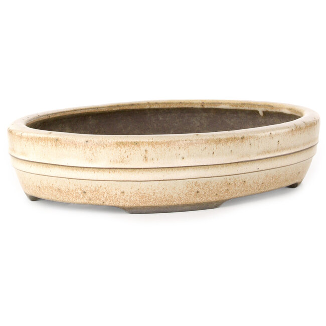 Maceta ovalada para bonsái en tonos beige, blanco y marrón de Yamaaki - 310 x 242 x 65 mm