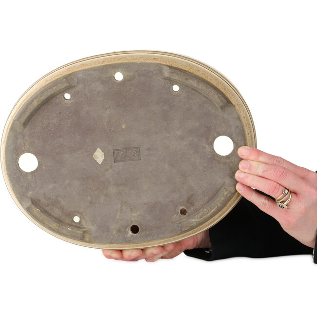 Pot à bonsaï ovale beige, blanc et marron de Yamaaki - 310 x 242 x 65 mm