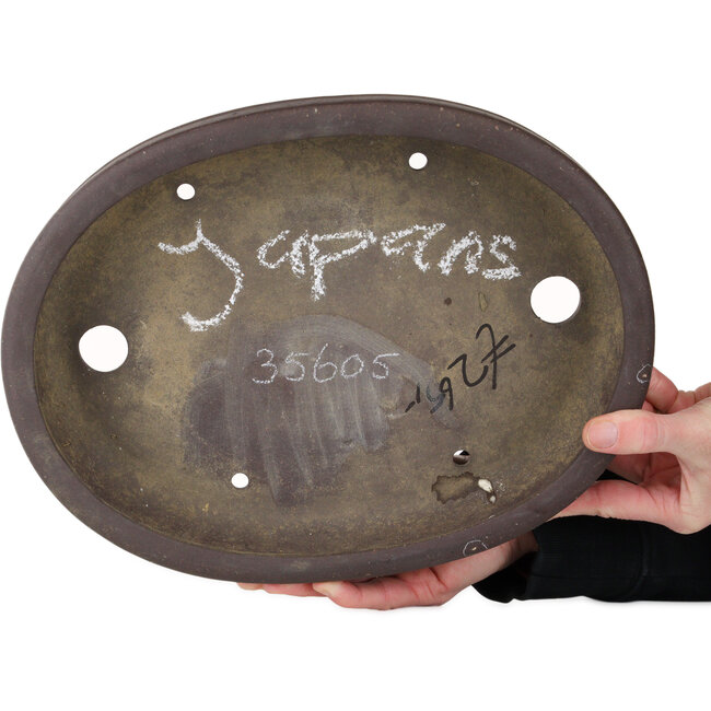 Pot à bonsaï ovale non émaillé de Yamaaki Toshio (troisième génération) - 315 x 237 x 65 mm
