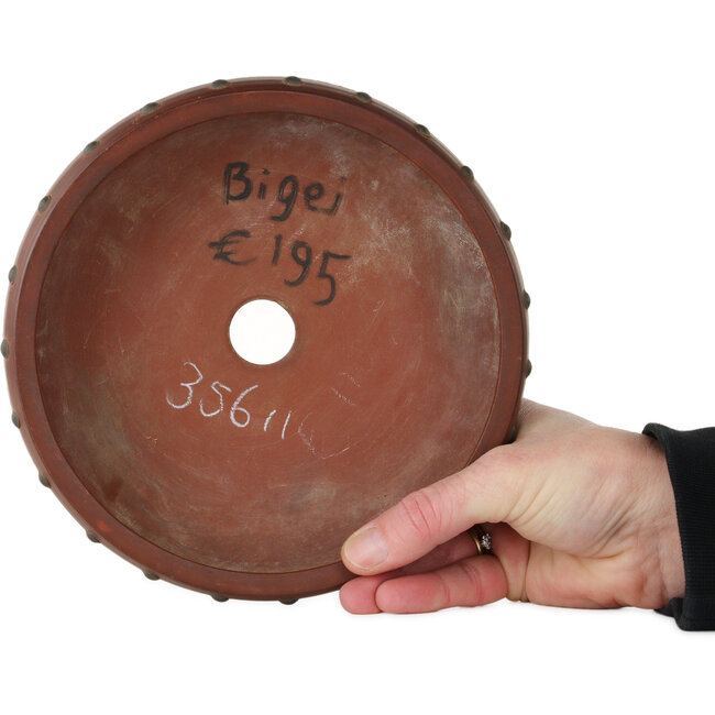 Ronde, ongeglazuurde bonsaipot van Bigei - 180 x 180 x 50 mm