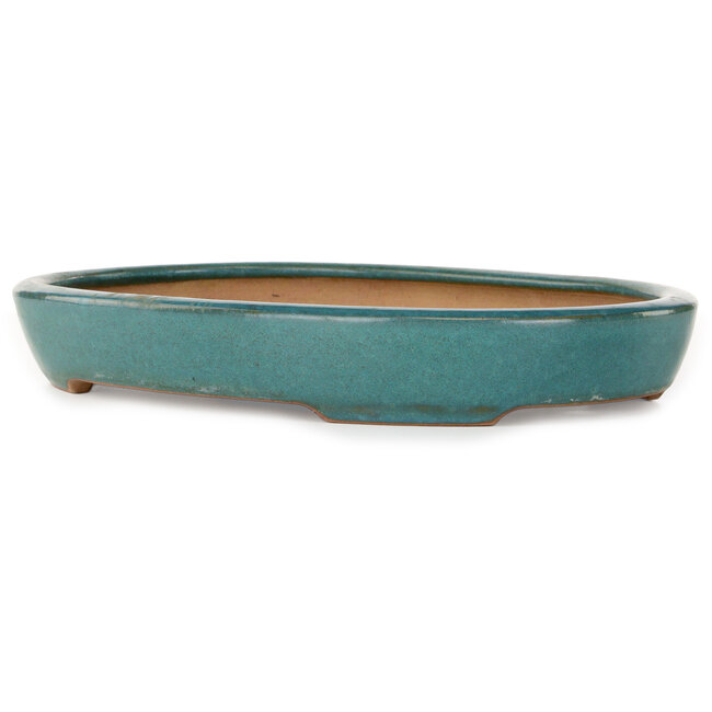 Oval teal bonsai pot by Seizan (Reihou, Kataoka Katsushi, master Seizan kiln) - 412 x 287 x 57 mm