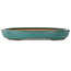 Ovale blauwgroen bonsaipot van Seizan (Reihou, Kataoka Katsushi, meester Seizan oven) - 412 x 287 x 57 mm