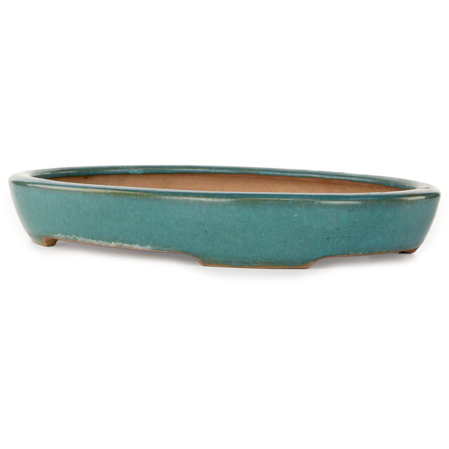 Oval teal bonsai pot by Seizan (Reihou, Kataoka Katsushi, master Seizan kiln) - 412 x 287 x 57 mm