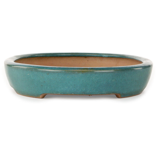 Pot à bonsaï ovale bleu sarcelle par Seizan (Reihou, Kataoka Katsushi, maître four Seizan) - 412 x 287 x 57 mm