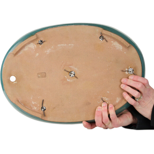 Vaso bonsai ovale verde acqua di Seizan (Reihou, Kataoka Katsushi, forno del maestro Seizan) - 412 x 287 x 57 mm