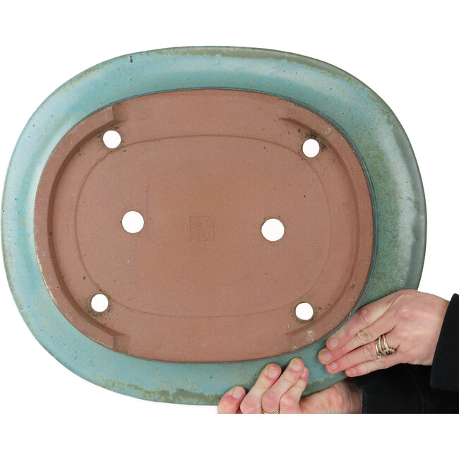 Pot à bonsaï ovale turquoise de Kakuzan - 432 x 365 x 98 mm