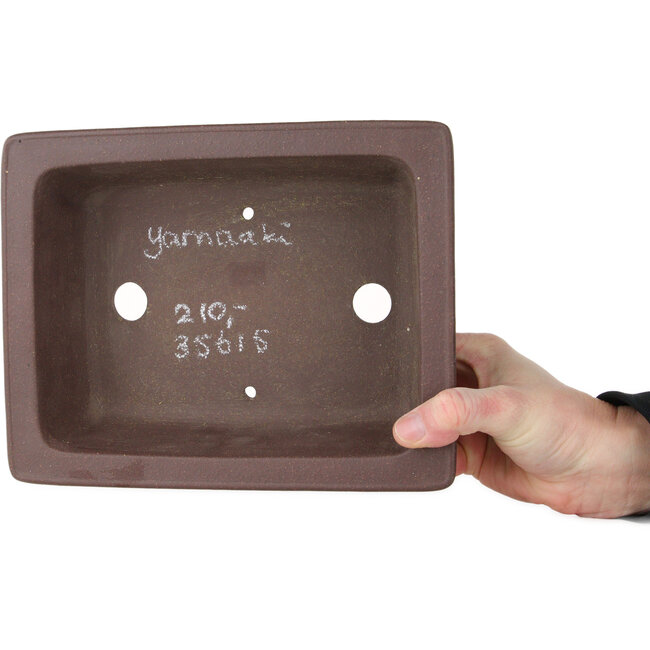 Rechthoekige, ongeglazuurde bonsaipot van Yamaaki Toshio (derde generatie) - 222 x 175 x 67 mm