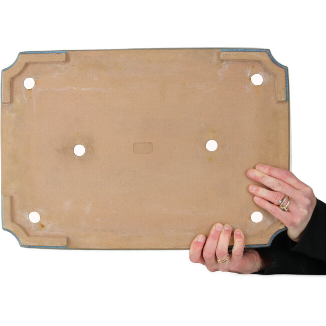 Rectangular blue bonsai pot by Seizan (Reihou, Kataoka Katsushi, master Seizan kiln) - 477 x 330 x 65 mm