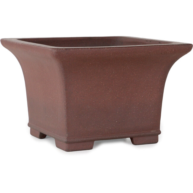 Square unglazed bonsai pot by Yamaaki Toshio (third generation) - 190 x 190 x 125 mm