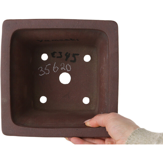Square unglazed bonsai pot by Yamaaki Toshio (third generation) - 190 x 190 x 125 mm