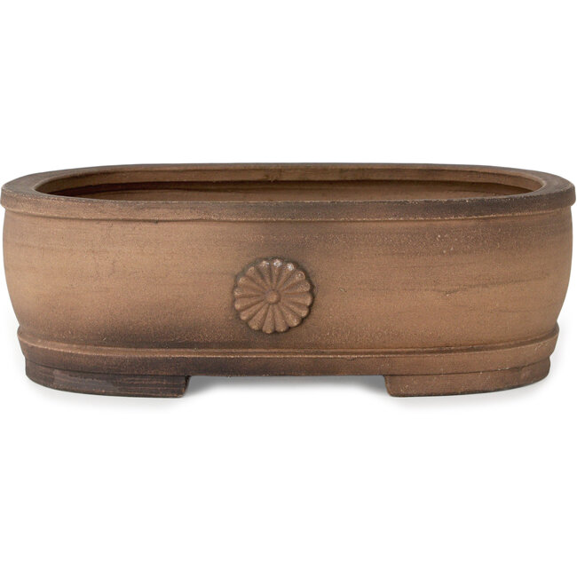 Oval unglazed bonsai pot by Haru Matsu - 310 x 243 x 98 mm