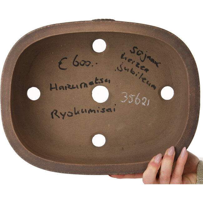 Oval unglazed bonsai pot by Haru Matsu - 310 x 243 x 98 mm