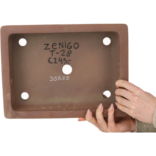 Maceta rectangular sin esmaltar para bonsái de Izumiya (Zenigo) - 322 x 242 x 70 mm