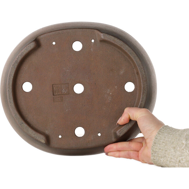 Oval unglazed bonsai pot by Uji (Gyouzan) - 280 x 240 x 70 mm