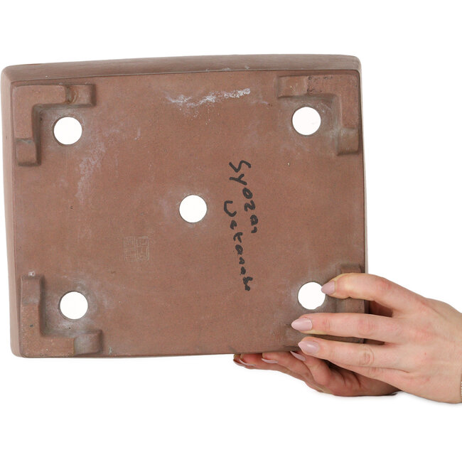 Rectangular unglazed bonsai pot by Akira Shozan (Mr. Akira Watanabe and Mr. Fumikazu Watanabe, Jukousan) - 293 x 245 x 97 mm