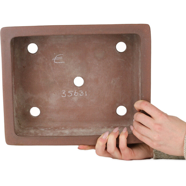 Rectangular unglazed bonsai pot by Akira Shozan (Mr. Akira Watanabe and Mr. Fumikazu Watanabe, Jukousan) - 293 x 245 x 97 mm