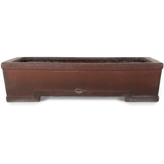  Yamaaki 460 mm rechteckige, unglasierte Bonsaischale von Yamaaki Toshio (dritte Generation), Tokoname, Japan