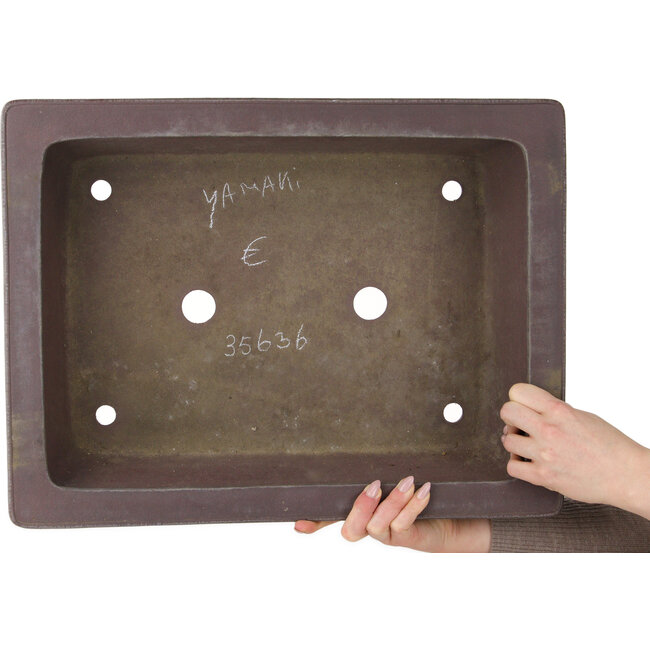 Rectangular unglazed bonsai pot by Yamaaki Toshio (third generation) - 480 x 365 x 120 mm