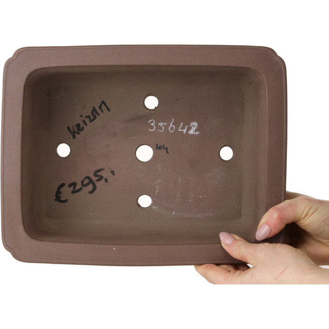 Rechthoekige, ongeglazuurde bonsaipot van Keizan - 285 x 223 x 105 mm