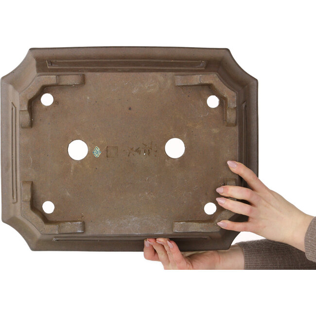 Rectangular unglazed bonsai pot by Yamaaki Koshosen (second generation) - 425 x 340 x 111 mm