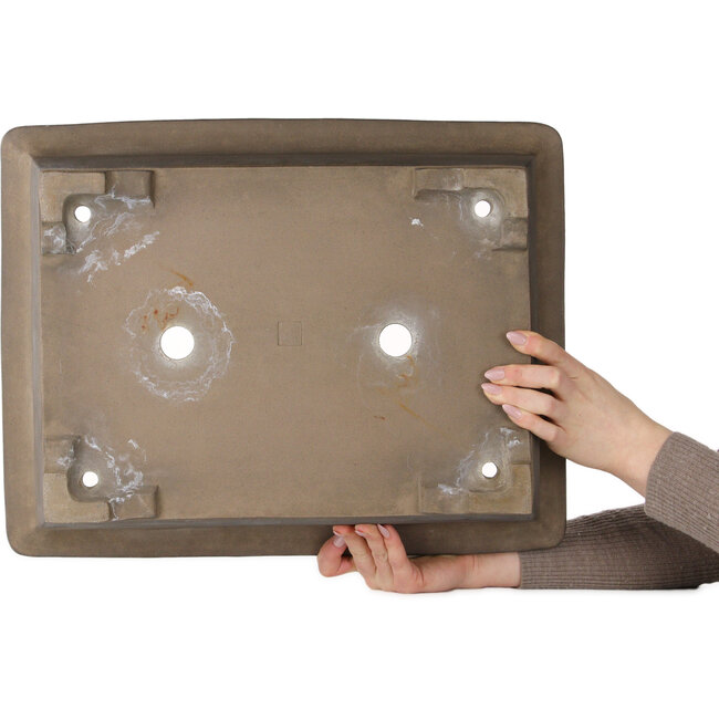 Rechthoekige, ongeglazuurde bonsaipot van Senzan - 475 x 370 x 130 mm