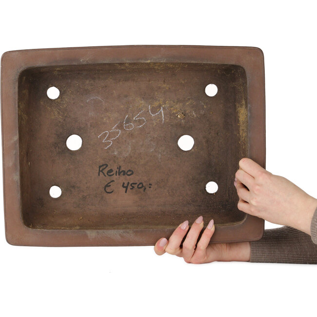 Maceta rectangular para bonsái sin esmaltar de Reihou (Bonsai Matsushita Hiroyuki o Mr. Matsushita Reiji Master) - 420 x 320 x 110 mm