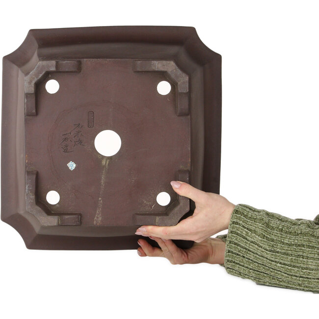 Pot à bonsaï carré non émaillé de Yamaaki Toshio (troisième génération) - 402 x 402 x 200 mm