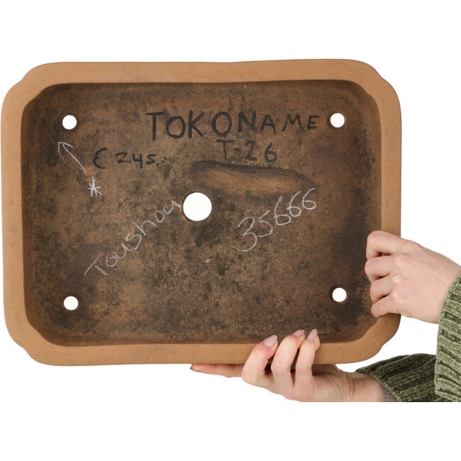 Oval unglazed bonsai pot by Tosho - 395 x 300 x 115 mm