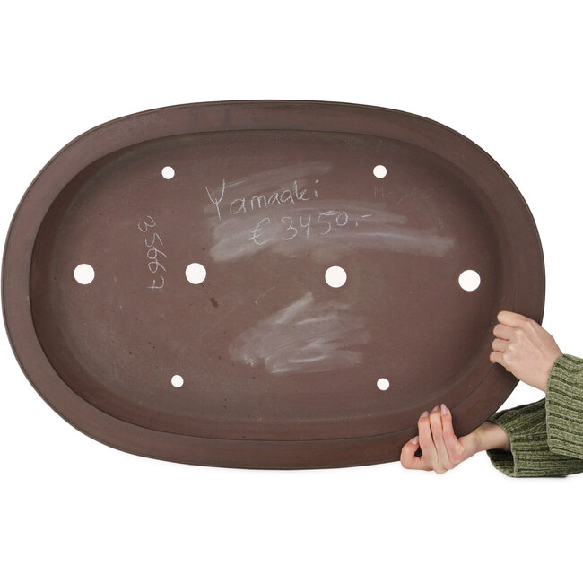 Oval unglazed bonsai pot by Yamaaki Toshio (third generation) - 770 x 530 x 125 mm