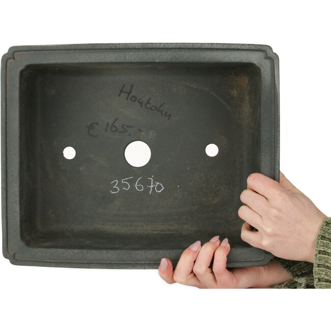 Maceta rectangular sin esmaltar para bonsái de Houtoku - 339 x 280 x 125 mm