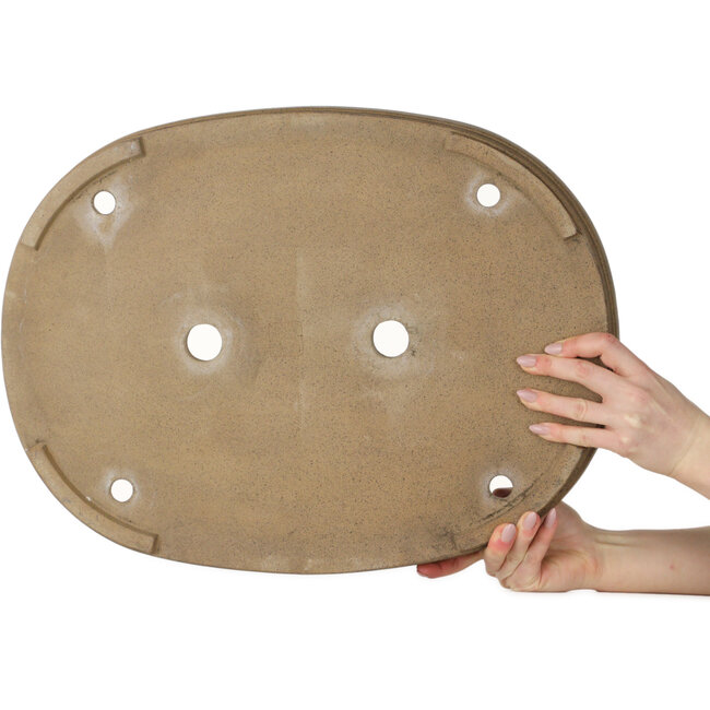 Ovale, ongeglazuurde bonsaipot van Keizan - 510 x 385 x 65 mm
