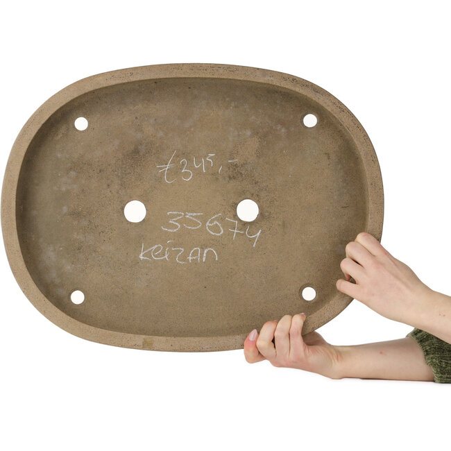 Ovale, ongeglazuurde bonsaipot van Keizan - 510 x 385 x 65 mm