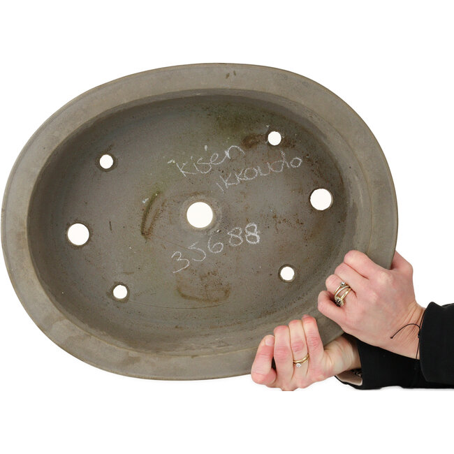 Ovale ongeglazuurde bonsaipot van Kisen Ikkoudou - 423 x 335 x 110 mm