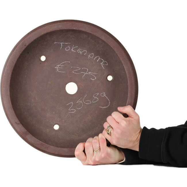 Ronde, ongeglazuurde bonsaipot van Tazan - 358 x 358 x 87 mm