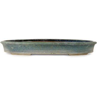 Suishoen Hekisui 635 mm oval teal bonsai pot by Suishoen Hekisui, Tokoname, Japan