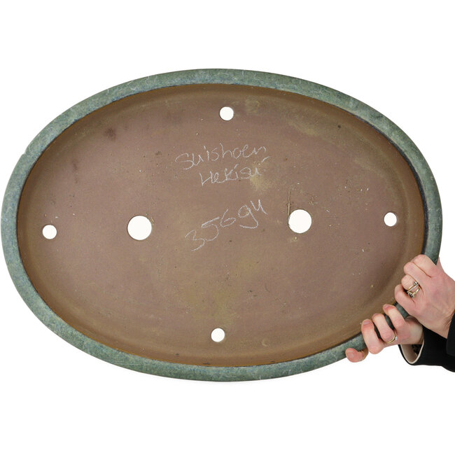 Pot à bonsaï ovale bleu sarcelle de Suishoen Hekisui - 635 x 450 x 83 mm
