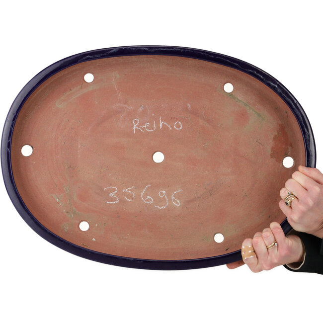 Maceta ovalada para bonsái azul oscuro de Seizan (Reihou, Kataoka Katsushi, maestro del horno Seizan) - 523 x 373 x 60 mm