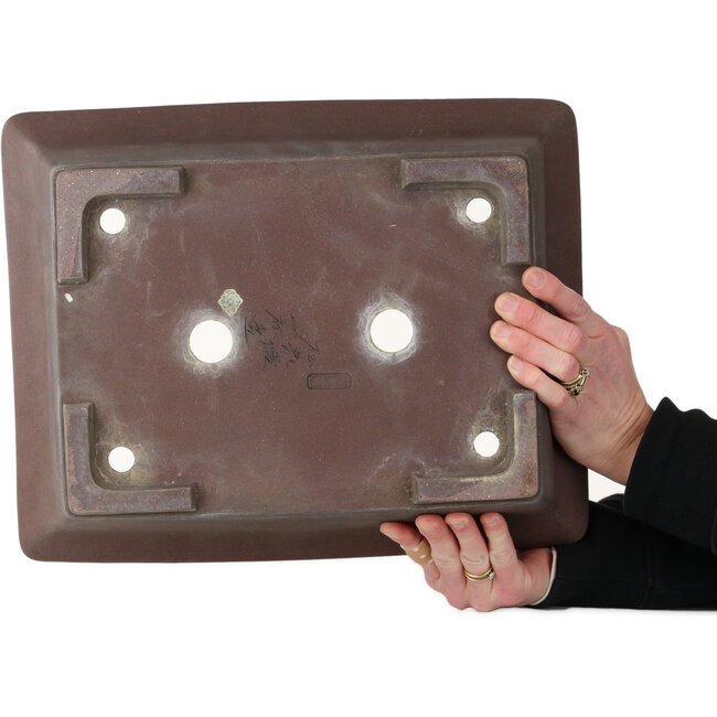 Pot à bonsaï rectangulaire non émaillé de Yamaaki Toshio (troisième génération) - 378 x 305 x 120 mm