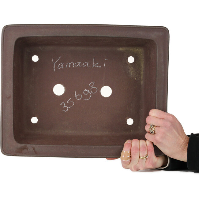 Rectangular unglazed bonsai pot by Yamaaki Toshio (third generation) - 378 x 305 x 120 mm