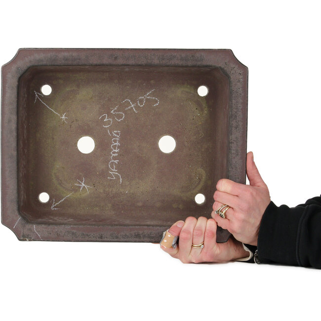 Rectangular unglazed bonsai pot by Yamaaki Toshio (third generation) - 370 x 290 x 95 mm