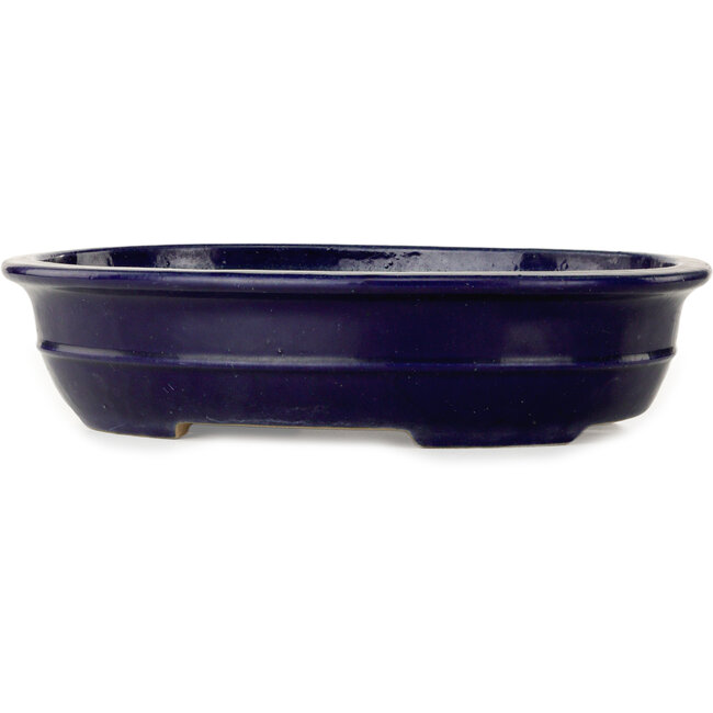 Pot à bonsaï ovale bleu foncé par Seizan (Reihou, Kataoka Katsushi, maître four Seizan) - 385 x 292 x 95 mm