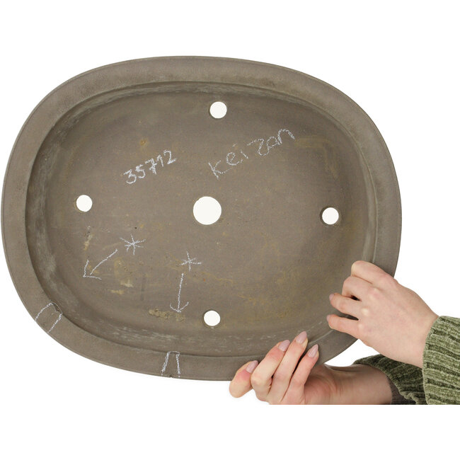 Ovale, ongeglazuurde bonsaipot van Keizan - 430 x 345 x 100 mm