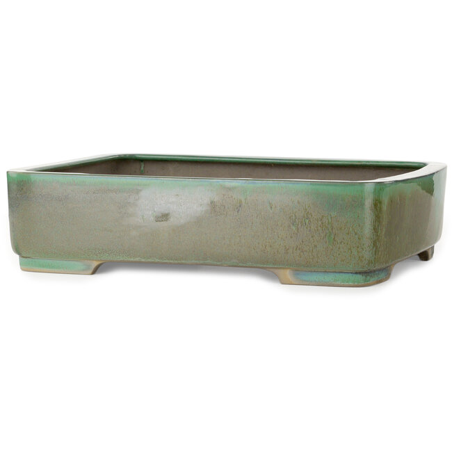 Pot à bonsaï rectangulaire vert de Houtoku - 412 x 303 x 97 mm