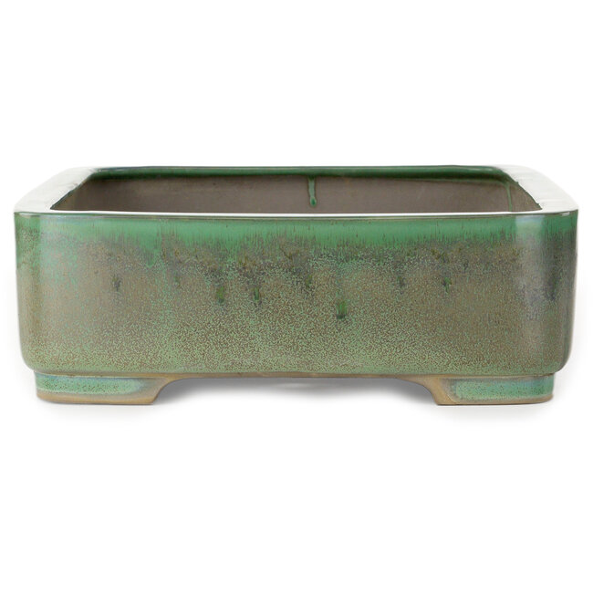 Pot à bonsaï rectangulaire vert de Houtoku - 412 x 303 x 97 mm